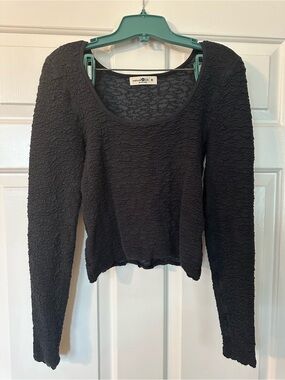 NATURAL LIFE Black Textured Long Sleeve Scoop Neck Top
